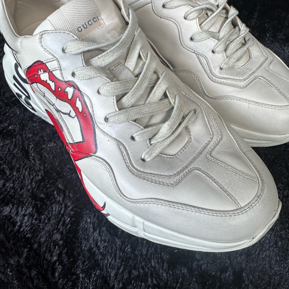 Gucci Men Leather Rython Dirty mouth Sneakers Ivory Size 10.5 US. 552089 - Picture 7 of 13